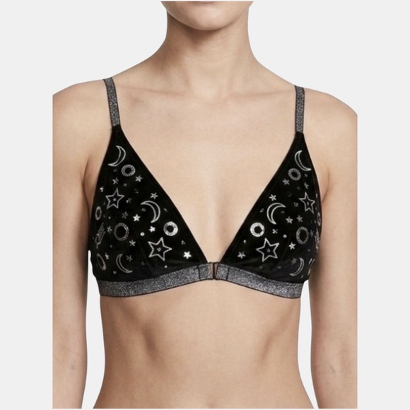 Victoria's Secret Other - Victoria's Secret Celestial Bralette M Black Silver Embroidery Sequin Front Hook
